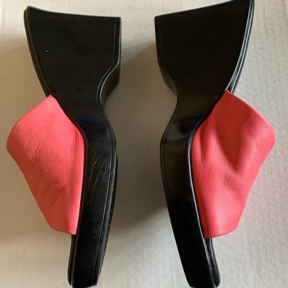 Aerosoles Wedge Sandals Summer Slides Clogs Salmon Pink Leather Heel 3 1/4” 8.5 - Picture 2 of 14